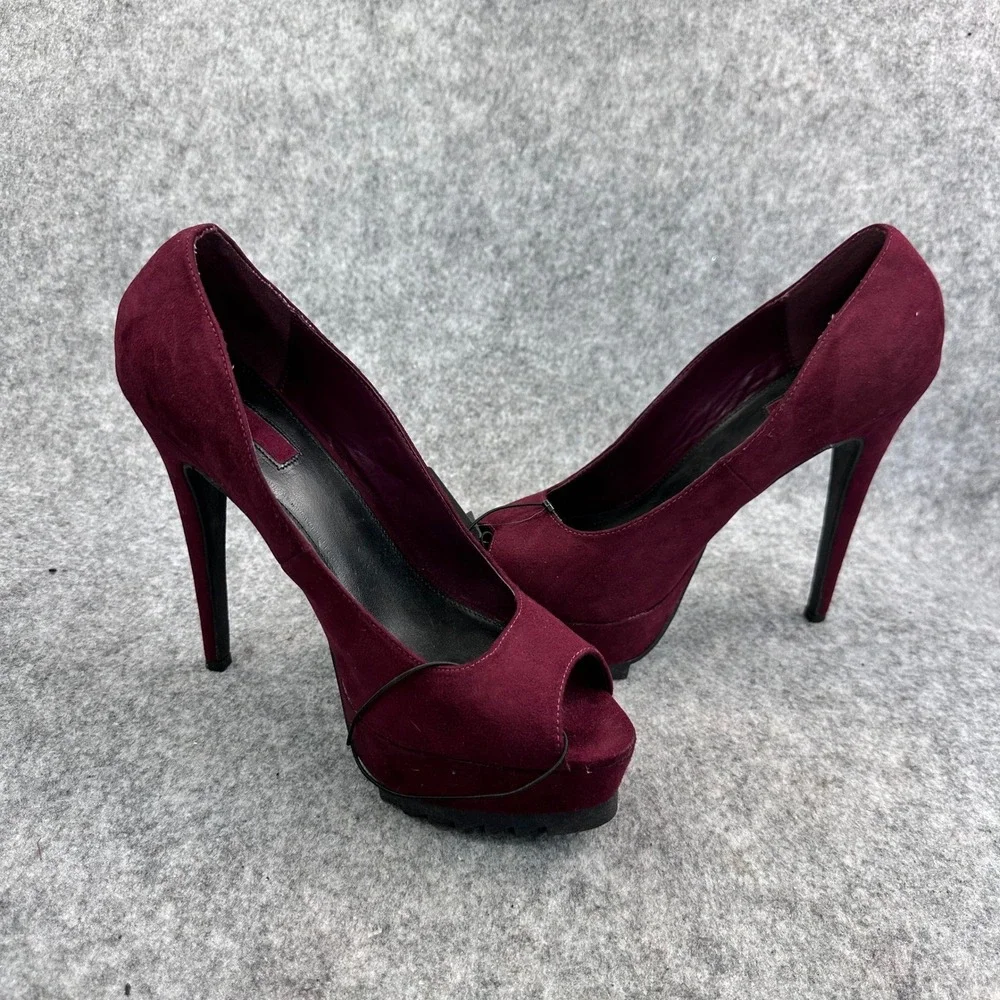 Forever 21 Womens Size 8.5 Heels Wine Faux Suede Peep Toe Platform Stilleto New